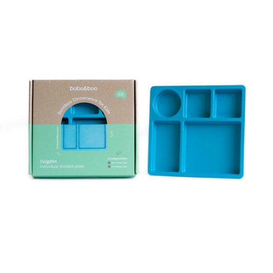 bobo&boo bamboo bento divided plate – Dolphin Blue *Seconds Stock*