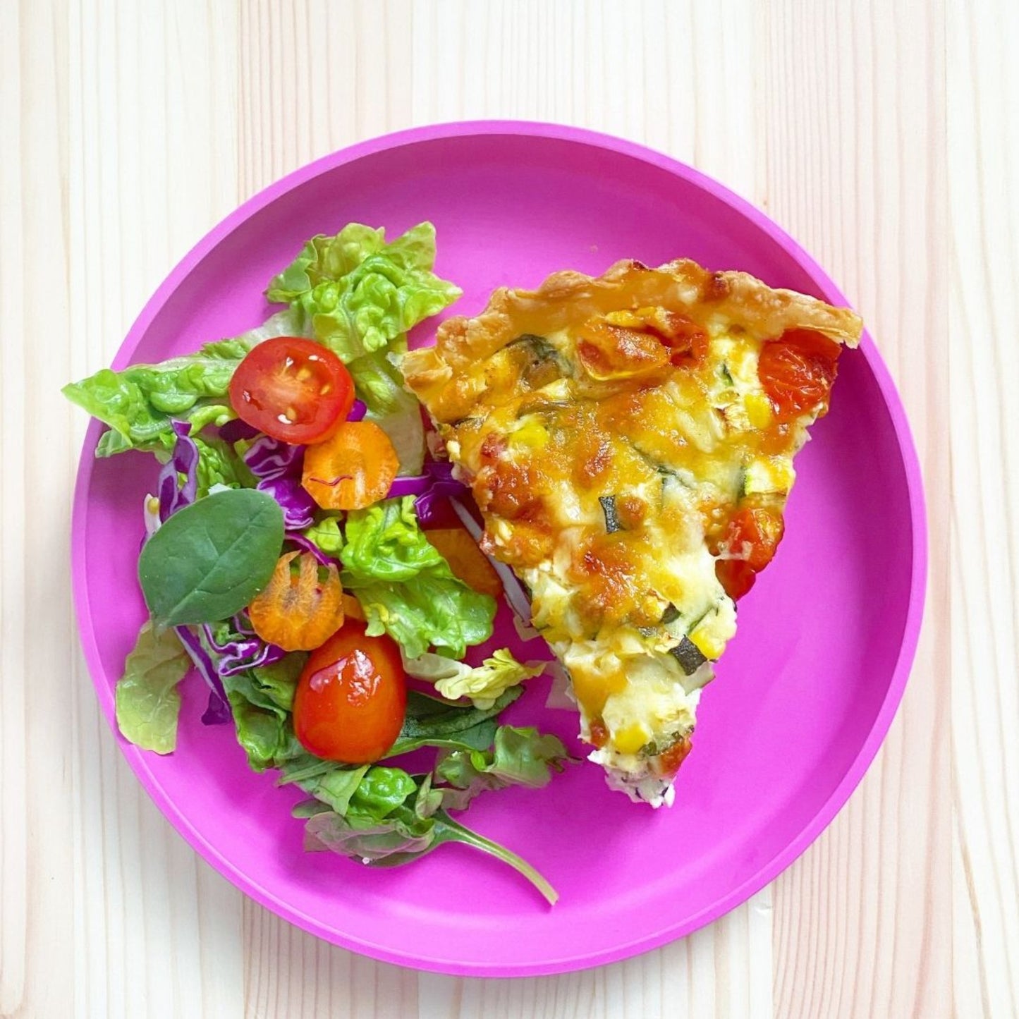 Bamboo plate with pizza
