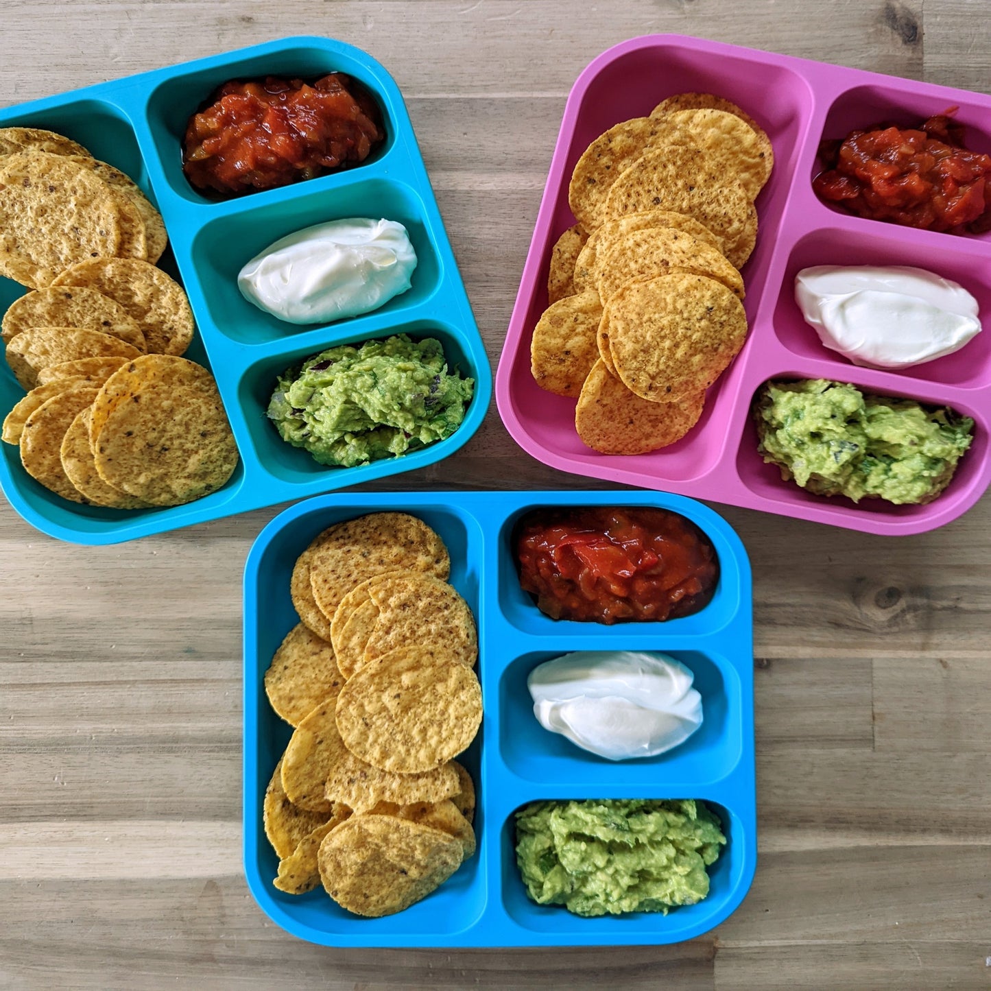 3 bobo&boo plant-based bento plates holding DIY tacos