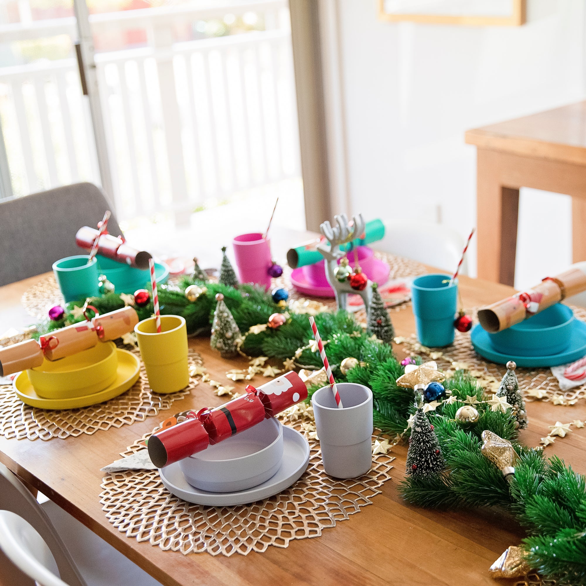 Colourful Christmas kids table setting