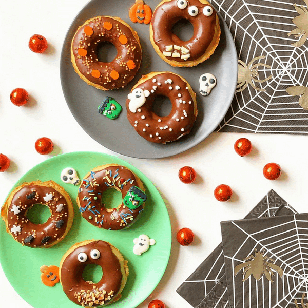 Halloween Easy Eggless Baked Doughnuts