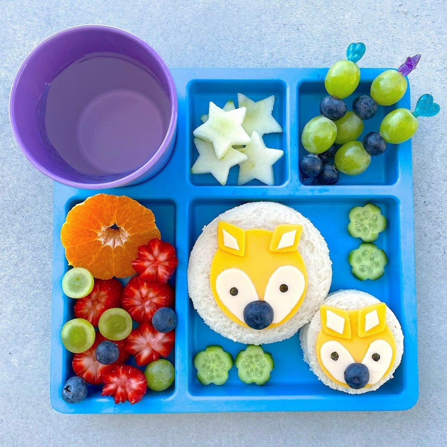 bamboo square plate with Sandwich and fruit