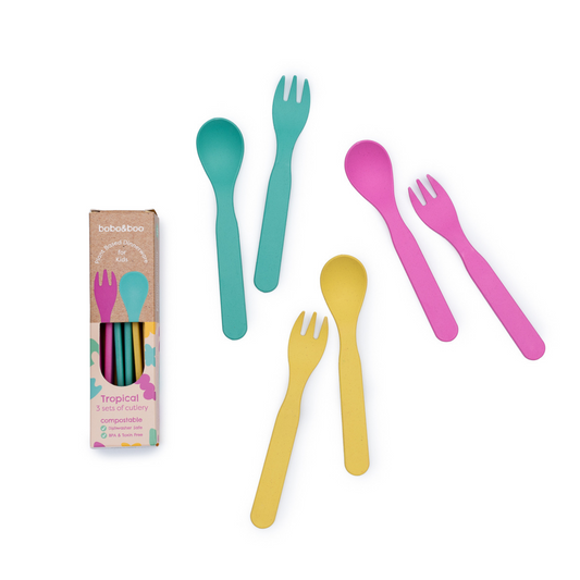 Bobo&boo Set 3 pack of cutlery pairs in Tropical Colour scheme 