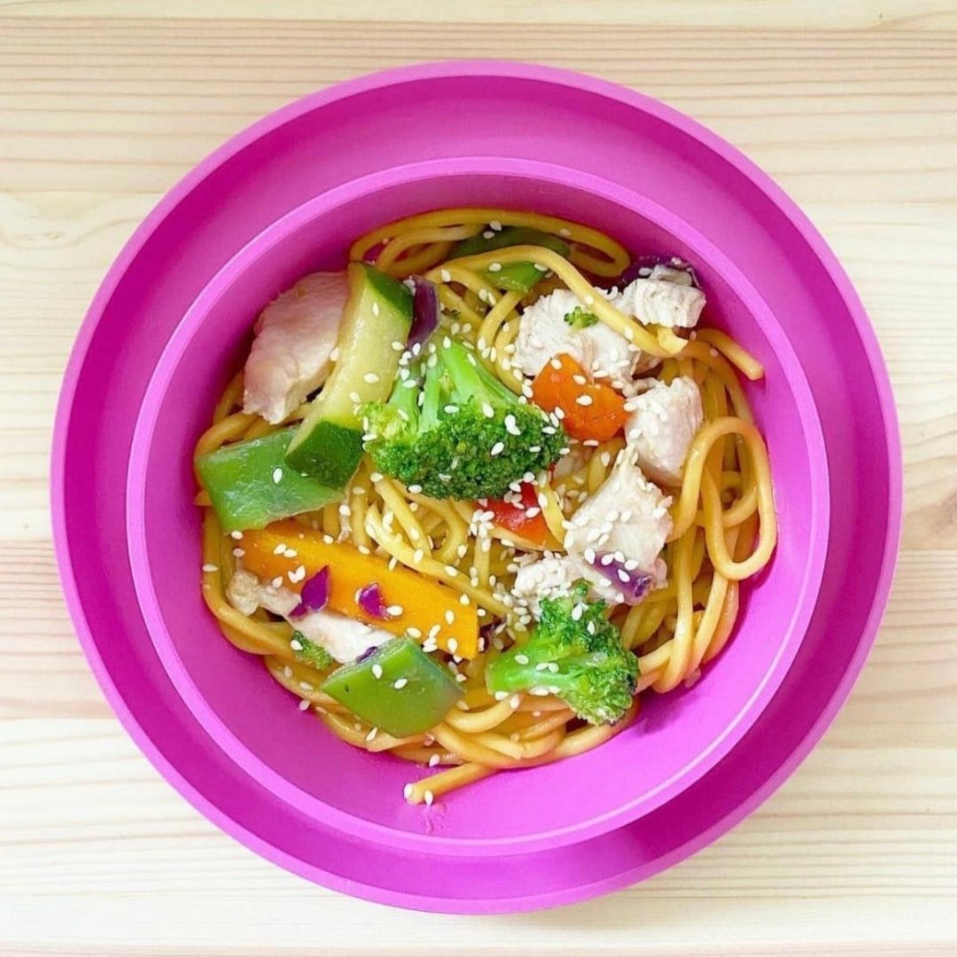 Bamboo Plate with bowl and noodles