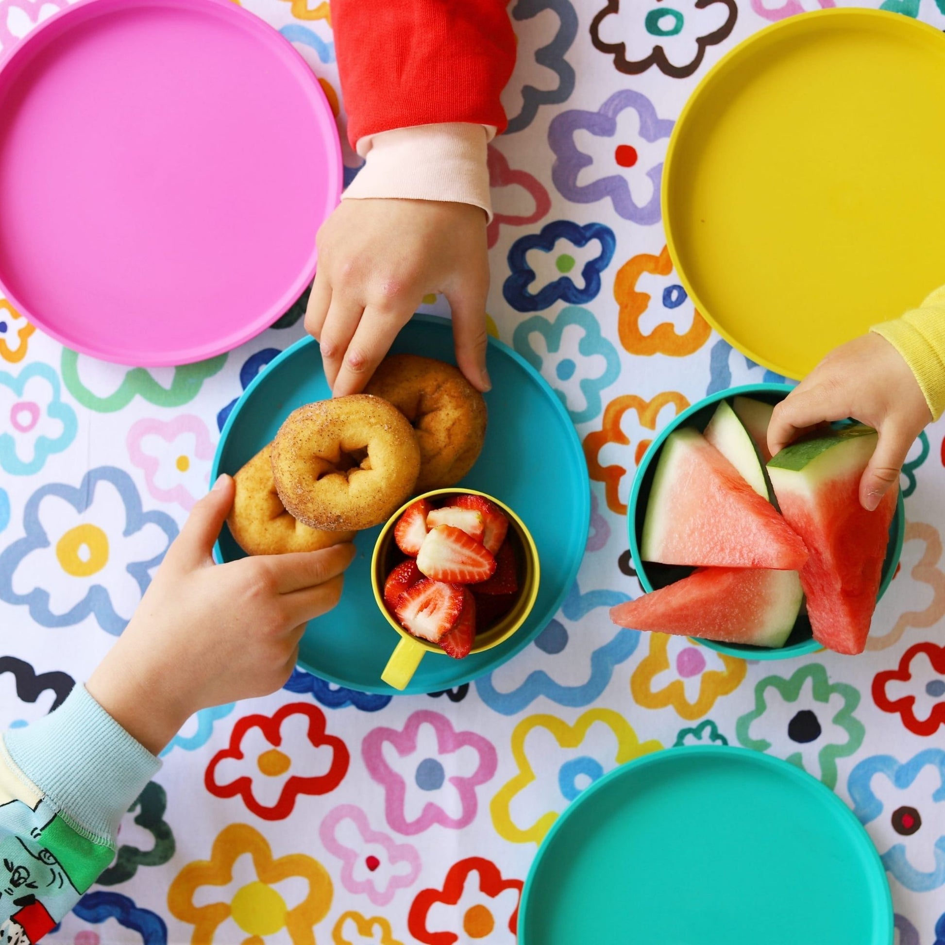 Bamboo plate with fruit and snack