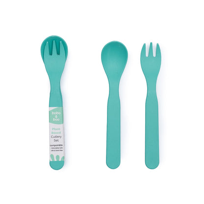 bobo&boo plant-based cutlery fork & spoon in green