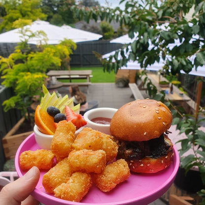 Bamboo plate with burger